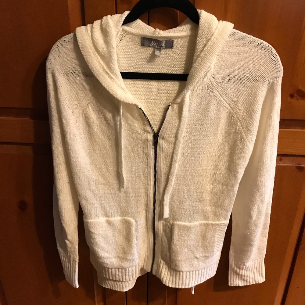 White hooded zip up sweater. NWOT